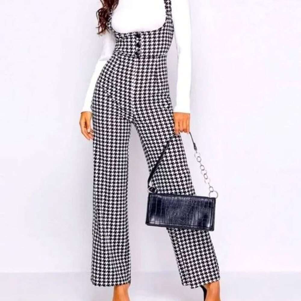 SHEIN Houndstooth Print Suspender Jumpsuit Women's Size XS